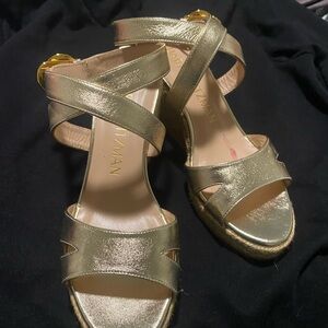 Stuart Weitzman Metallic Gold Zuzu Wedge Sandals